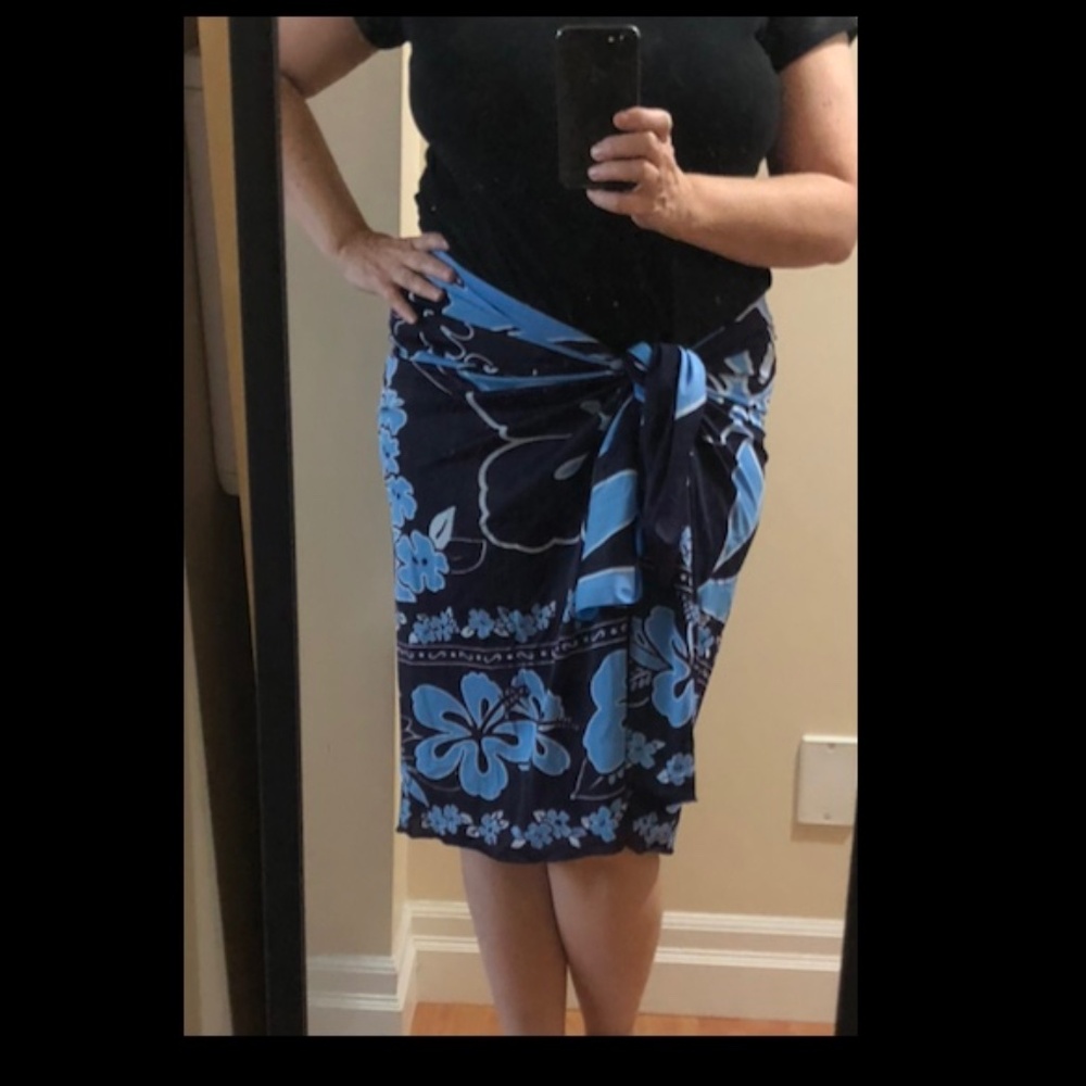 Christina blue floral design swim coverup sarong One Size